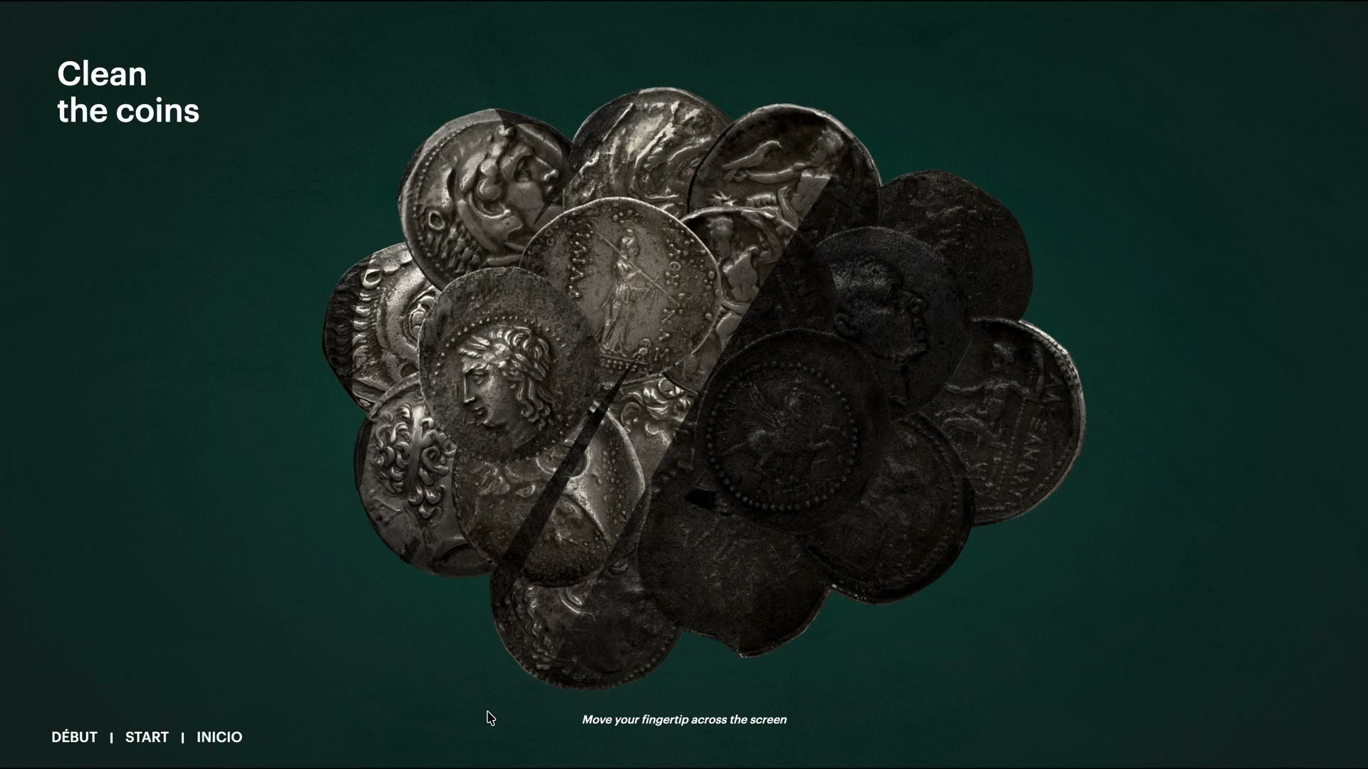 Screen capture: cleaning the coins with a fingertip